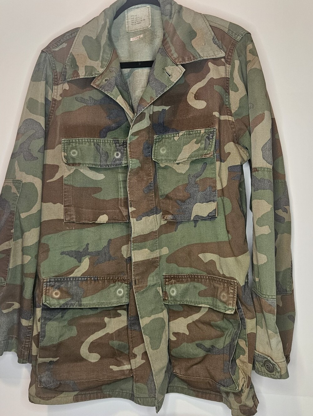 Vintage US Army Jacket Mens Large Long  Woodland Camo Combat Coat 90s Tac